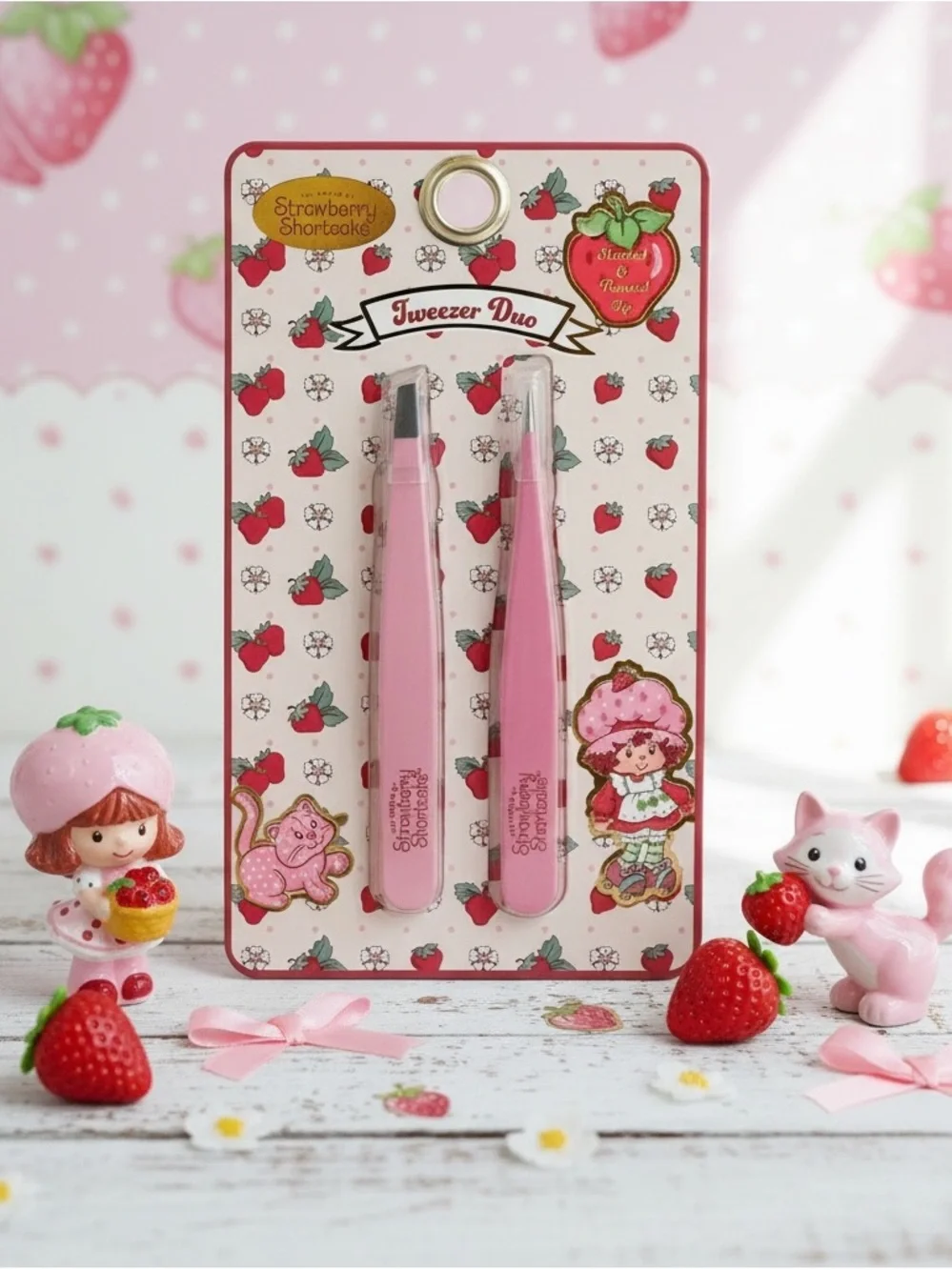 🍓 Strawberry Shortcake Tweezers Duo 2 Pc Pink Slant & Point Tip New